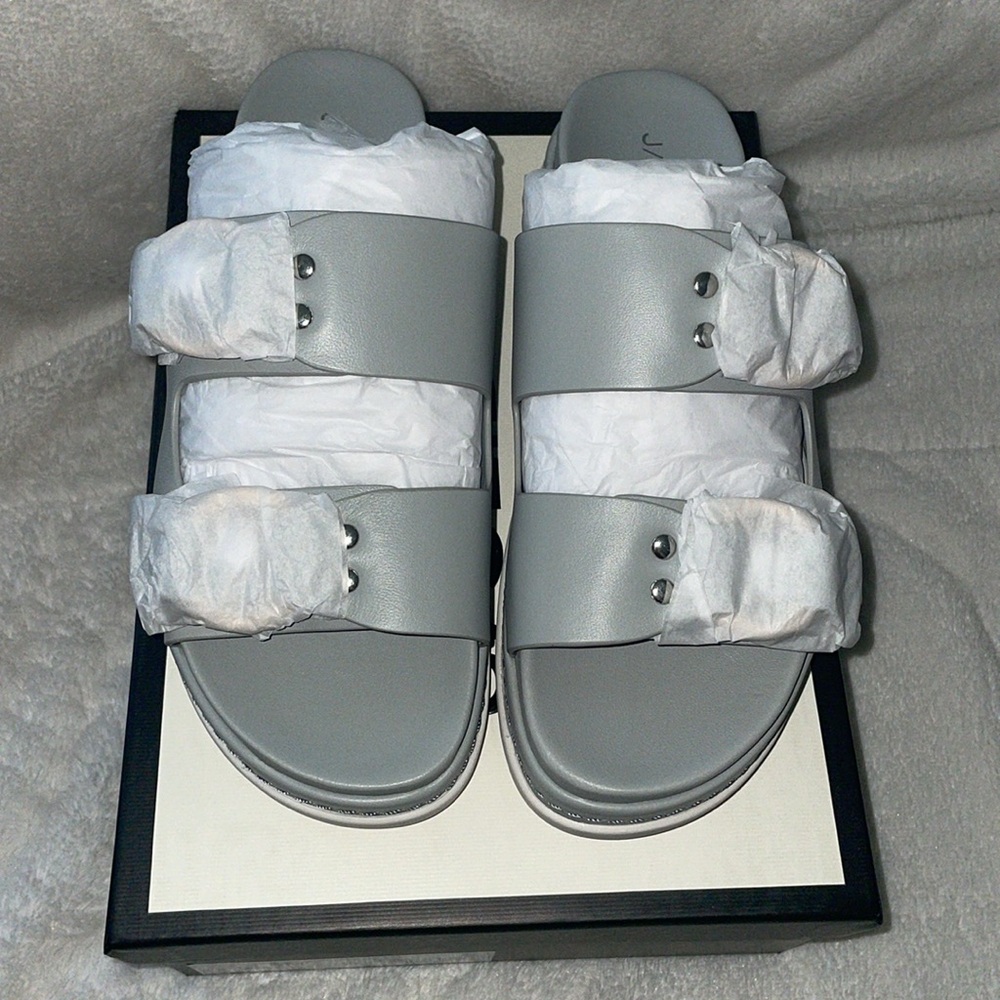 NWT J/SLIDES BAHA Light Grey Leather Sandal - Picture 7 of 14